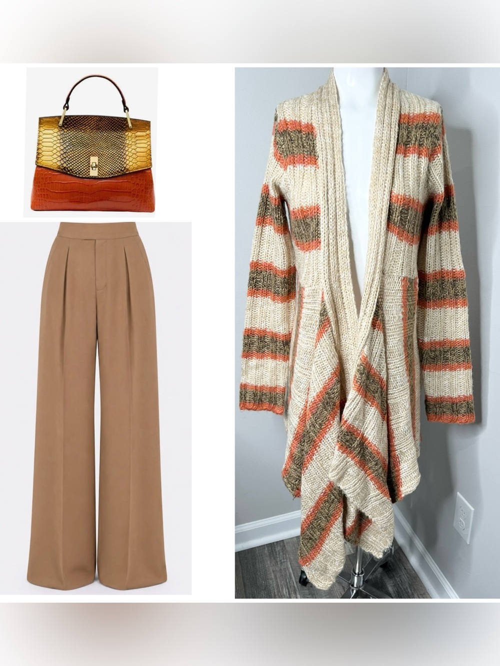 Ashley By 26 International beige Cardigan with Orange Stripes- m